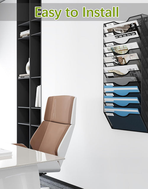 Load image into Gallery viewer, 10 Tier Wall File Organizer Office Mesh Metal Hanging File Folder Holder Magazine Rack , Black
