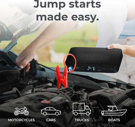 Bolt Air 58830 Mwh Portable Emergency Power Kit with Tire Pump, 4 Interchangeable Air Nozzles, Extra Accessory Kit, Car Jump Starter, and Car Charger - Black Graphite