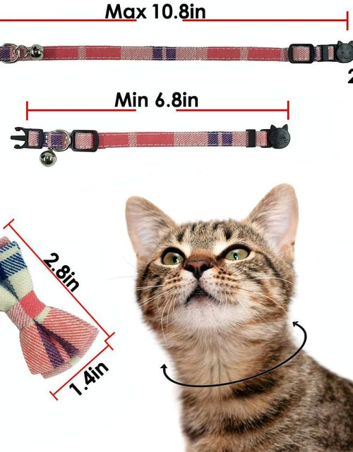Load image into Gallery viewer, Cat Collar Breakaway with Bell and Bow Tie, Plaid Design Adjustable Safety Kitty Kitten Collars(6.8-10.8In)(Pink Plaid 2)
