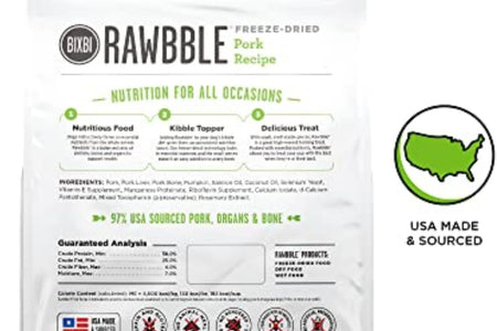 Rawbble Freeze Dried Dog Food, Pork Recipe, 26 Oz - 97% Meat and Organs, No Fillers - Pantry-Friendly Raw Dog Food for Meal, Treat or Food Topper - USA Made in Small Batches