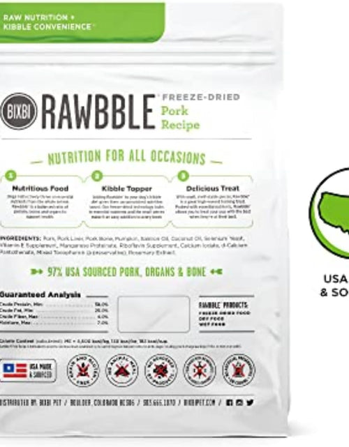 Load image into Gallery viewer, Rawbble Freeze Dried Dog Food, Pork Recipe, 26 Oz - 97% Meat and Organs, No Fillers - Pantry-Friendly Raw Dog Food for Meal, Treat or Food Topper - USA Made in Small Batches
