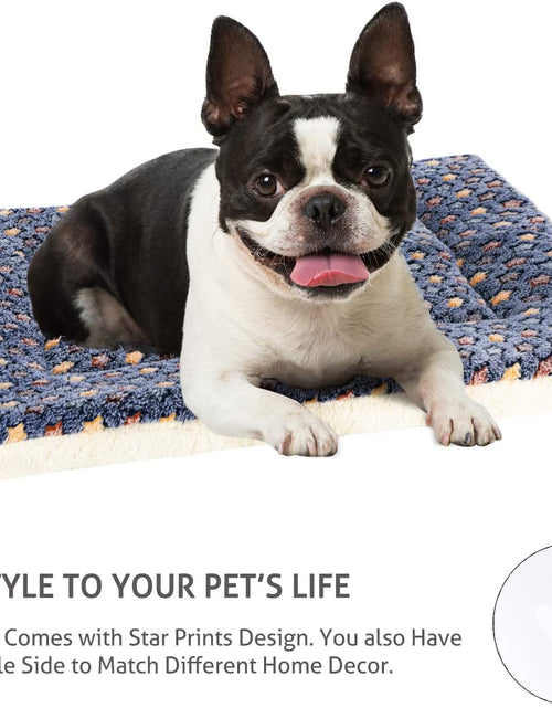 Load image into Gallery viewer, Dog Bed Crate Pad Ultra Soft Pet Bed with Cute Star Print Washable Crate Mat for Large Medium Small Dogs Reversible Fleece Dog Crate Kennel Mat Cat Bed Liner 23 X 18 Inch Dark Blue
