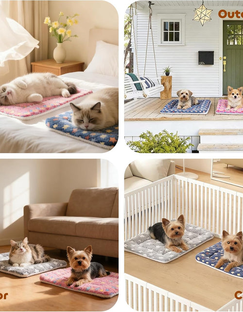 Load image into Gallery viewer, Dog Bed Crate Pad Ultra Soft Pet Bed with Cute Star Print Washable Crate Mat for Large Medium Small Dogs Reversible Fleece Dog Crate Kennel Mat Cat Bed Liner 23 X 18 Inch Dark Blue
