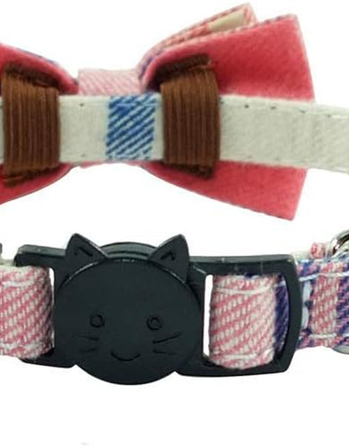Load image into Gallery viewer, Cat Collar Breakaway with Bell and Bow Tie, Plaid Design Adjustable Safety Kitty Kitten Collars(6.8-10.8In)(Pink Plaid 2)
