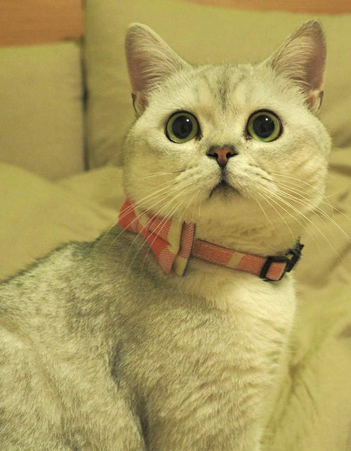 Load image into Gallery viewer, Cat Collar Breakaway with Bell and Bow Tie, Plaid Design Adjustable Safety Kitty Kitten Collars(6.8-10.8In)(Pink Plaid 2)
