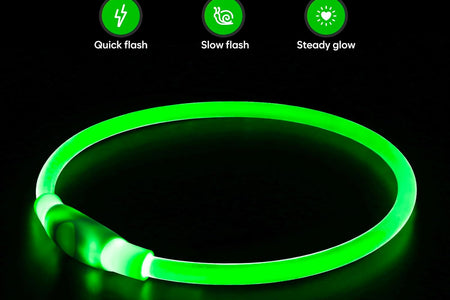 LED Dog Collar - USB Rechargeable Light up Dog Collars Glow in the Dark - Waterproof LED Dog Necklace Light for Night Walking (Green)