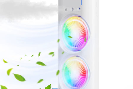 BreezeGlow™ 2-in-1 Dual Mist Cooling Fan – Chill, Hydrate & Light Up Your Space