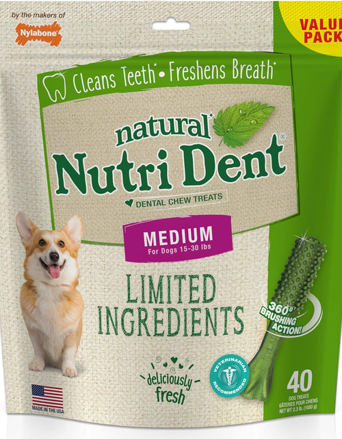 Load image into Gallery viewer, Nutri Dent Dog Dental Treats - Natural Dog Teeth Cleaning &amp; Breath Freshener - Dental Treats for Dogs - Fresh Breath Flavor, Medium (40 Count)
