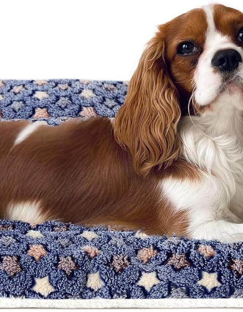 Load image into Gallery viewer, Dog Bed Crate Pad Ultra Soft Pet Bed with Cute Star Print Washable Crate Mat for Large Medium Small Dogs Reversible Fleece Dog Crate Kennel Mat Cat Bed Liner 23 X 18 Inch Dark Blue
