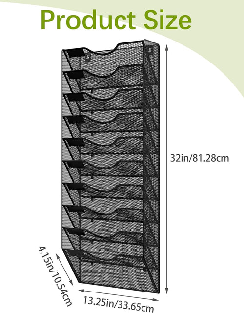 Load image into Gallery viewer, 10 Tier Wall File Organizer Office Mesh Metal Hanging File Folder Holder Magazine Rack , Black
