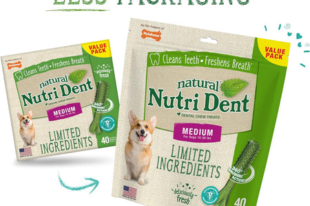 Nutri Dent Dog Dental Treats - Natural Dog Teeth Cleaning & Breath Freshener - Dental Treats for Dogs - Fresh Breath Flavor, Medium (40 Count)