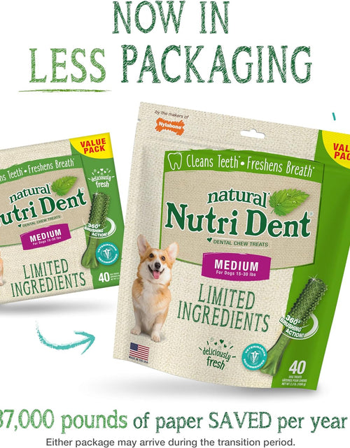 Load image into Gallery viewer, Nutri Dent Dog Dental Treats - Natural Dog Teeth Cleaning &amp; Breath Freshener - Dental Treats for Dogs - Fresh Breath Flavor, Medium (40 Count)
