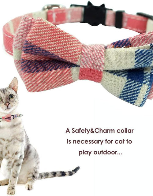 Load image into Gallery viewer, Cat Collar Breakaway with Bell and Bow Tie, Plaid Design Adjustable Safety Kitty Kitten Collars(6.8-10.8In)(Pink Plaid 2)
