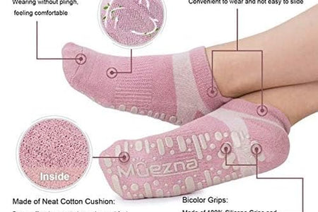 Non Slip Yoga Socks for Women, Anti-Skid Pilates, Barre, Hospital Socks with Grips, Size 5-10
