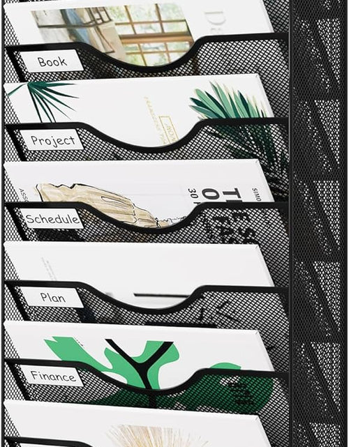 Load image into Gallery viewer, 10 Tier Wall File Organizer Office Mesh Metal Hanging File Folder Holder Magazine Rack , Black

