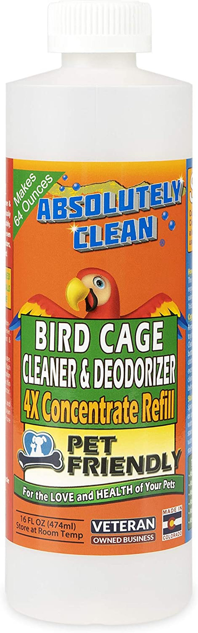 Amazing Bird Cage Cleaner and Deodorizer - Just Spray/Wipe - Safely & Easily Removes Bird Messes Quickly and Easily - USA Made - Fragrance Free (4X Concentrate - 16Oz Makes 64Oz)
